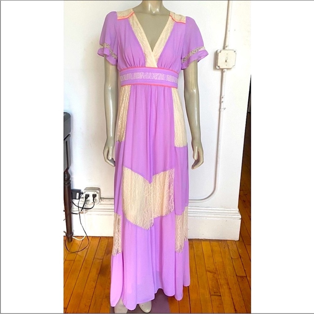 Champagne & Strawberry Lilacs & Lace Maxi Dress
